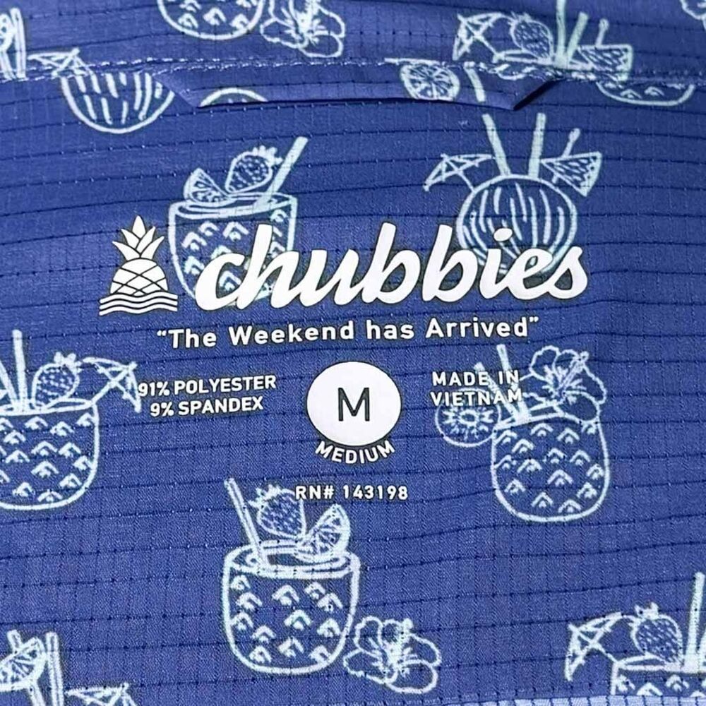 Chubbies Mens Blue Stretch Button Up Shirt Medium Short Sleeve Tropical Cocktail - Picture 3 of 9